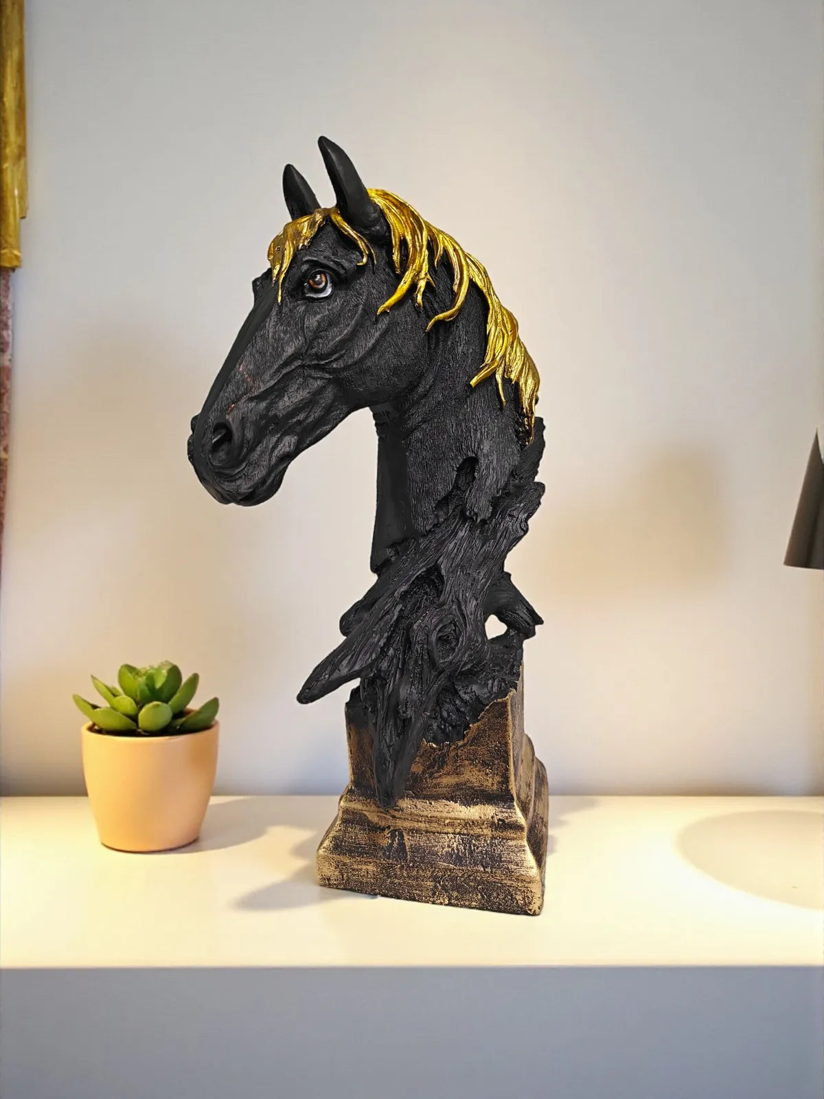 Black Fiber Poly Resin Premium Horse Statue