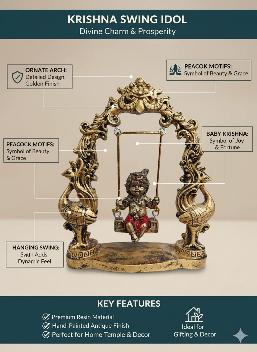 Silver Fiber Poly Resin Premium Bal Krishna Idol