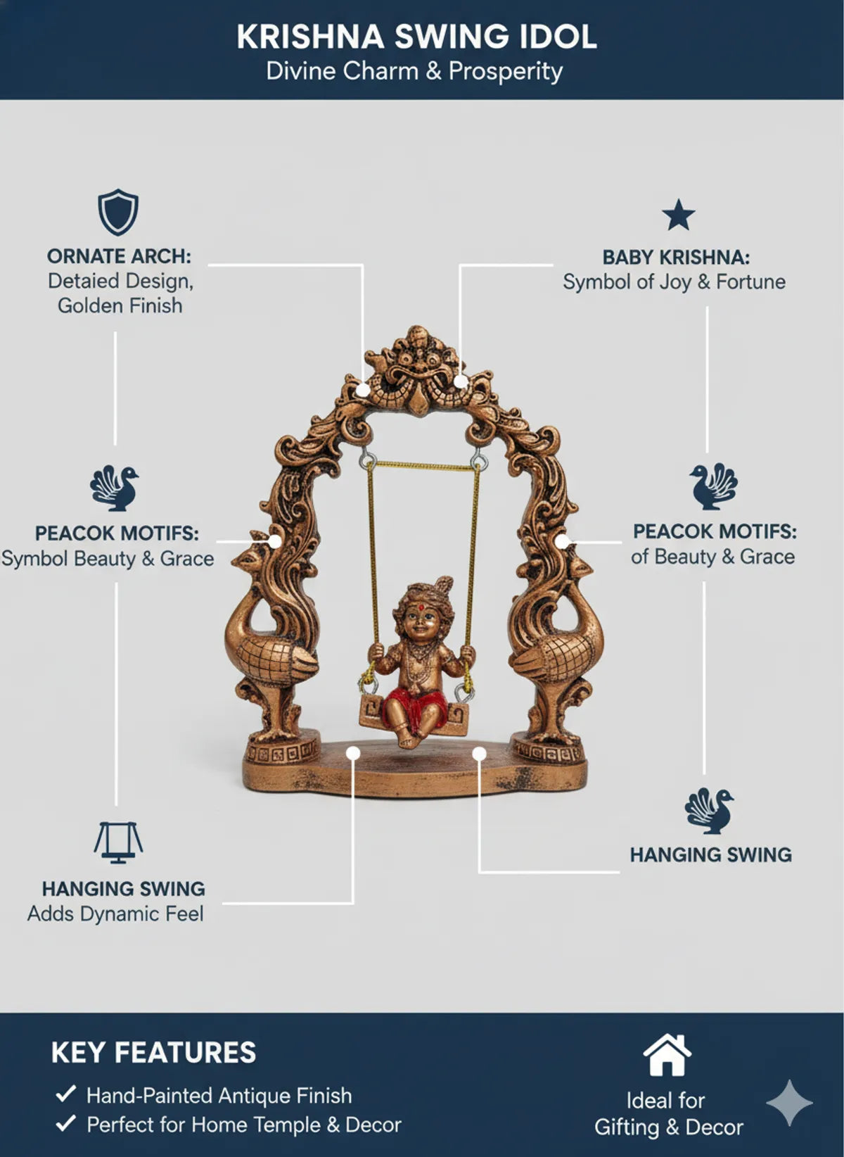 Silver Fiber Poly Resin Premium Bal Krishna Idol