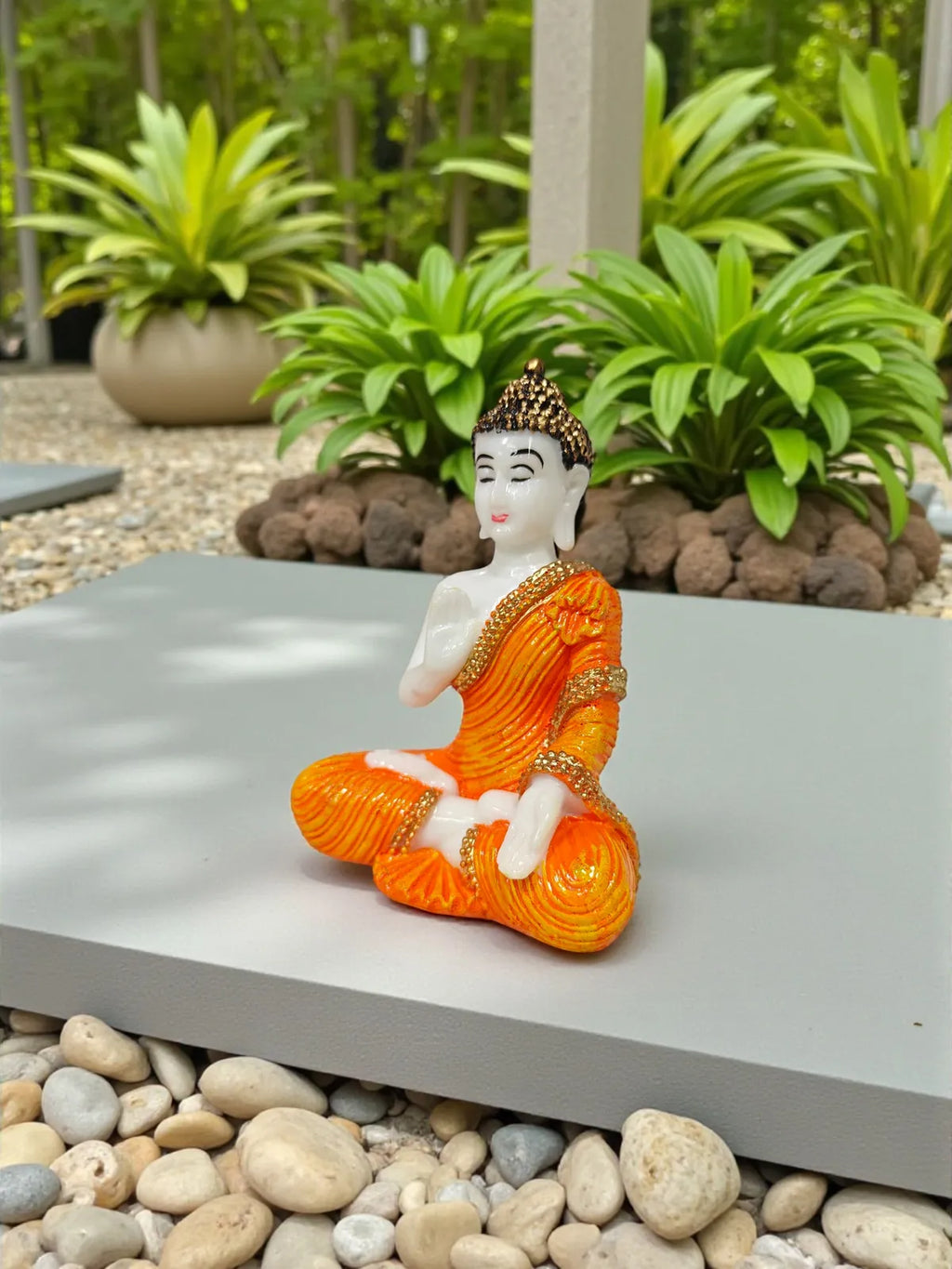 ORANGE Fiber Poly Resin Premium NAMSKAR Buddha Idol